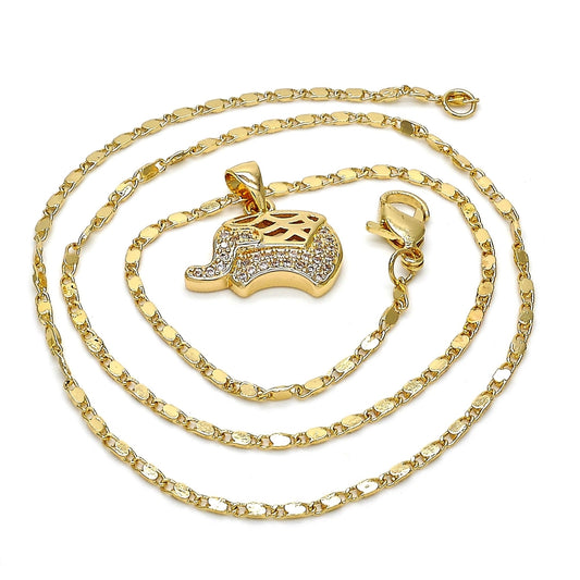 Oro Laminado Pendant Necklace, Gold Filled Style Elephant Design, with White Micro Pave, Polished, Golden Finish