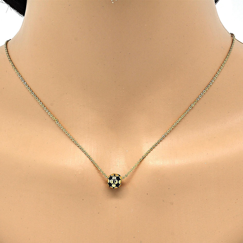 Oro Laminado Pendant Necklace, Gold Filled Style Ball Design, Black Enamel Finish, Golden Finish