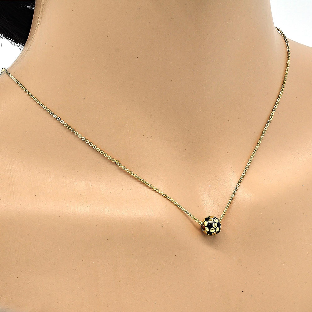 Oro Laminado Pendant Necklace, Gold Filled Style Ball Design, Black Enamel Finish, Golden Finish