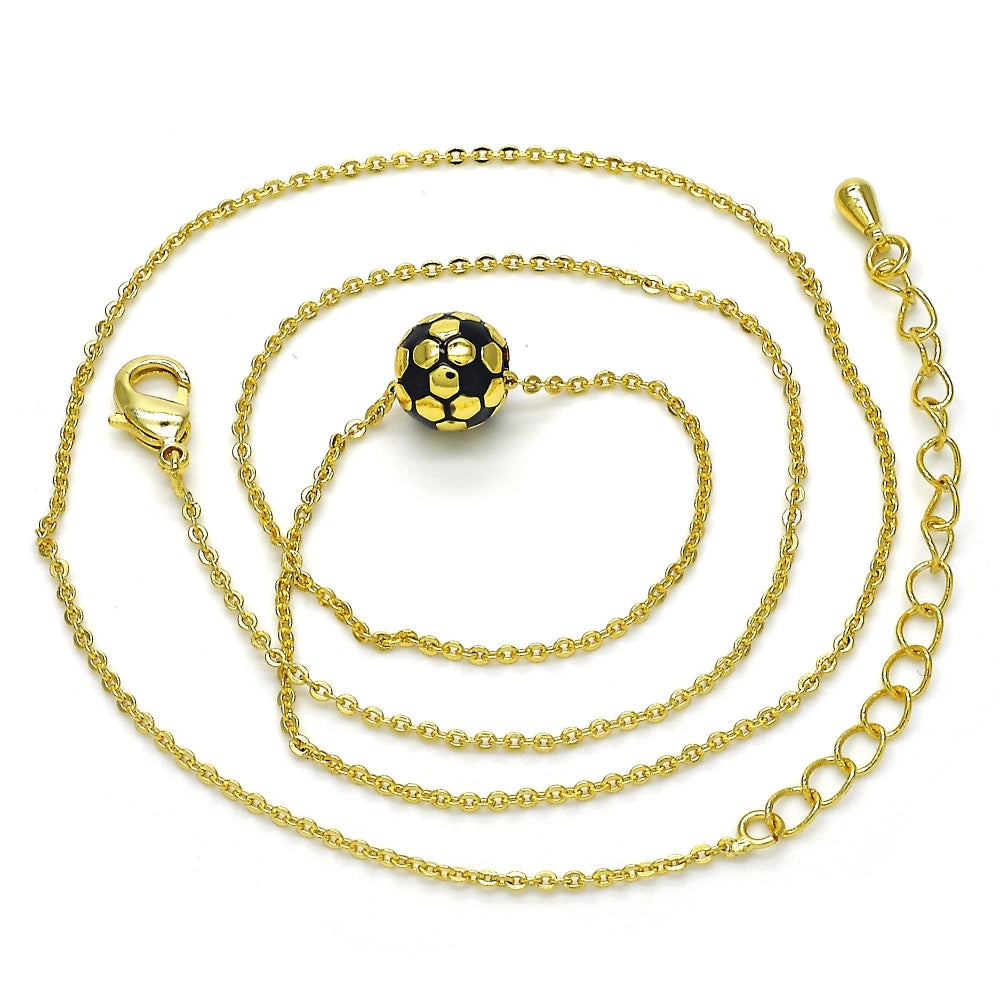Oro Laminado Pendant Necklace, Gold Filled Style Ball Design, Black Enamel Finish, Golden Finish
