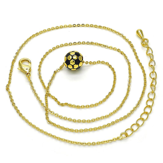 Oro Laminado Pendant Necklace, Gold Filled Style Ball Design, Black Enamel Finish, Golden Finish