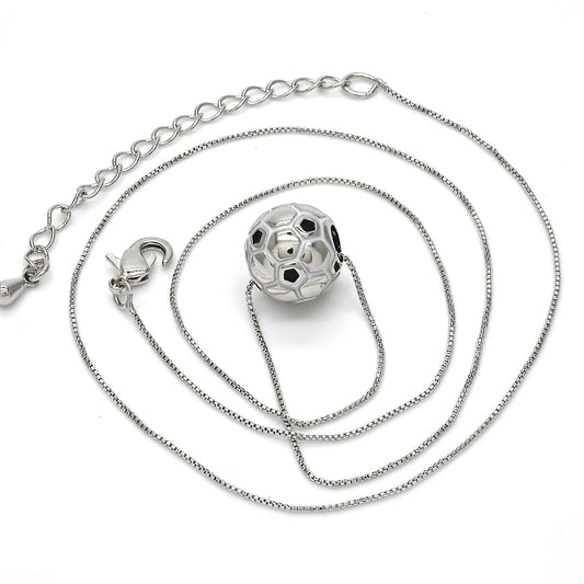 Rhodium Gold Filled Pendant Necklace, Ball Design, Black Enamel Finish, Rhodium Finish