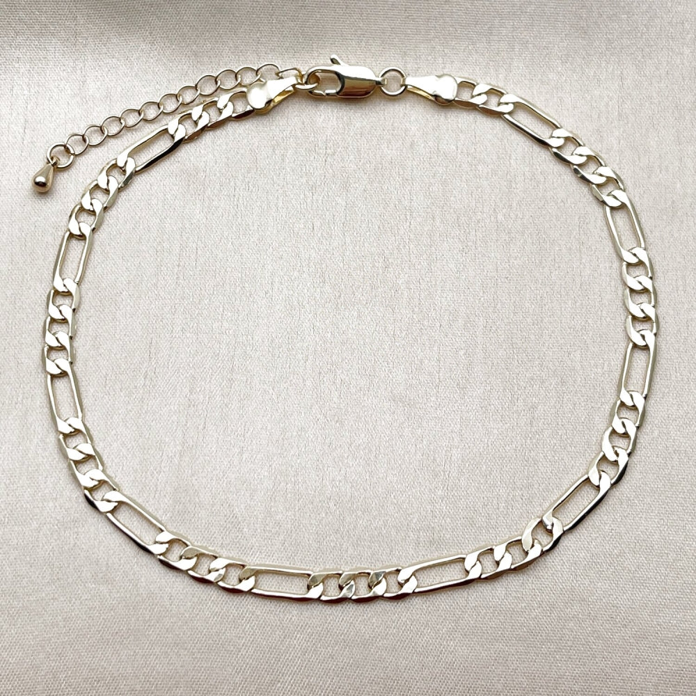 Oro Laminado Basic Anklet, Gold Filled Style Figaro Design, Polished, Golden Finish