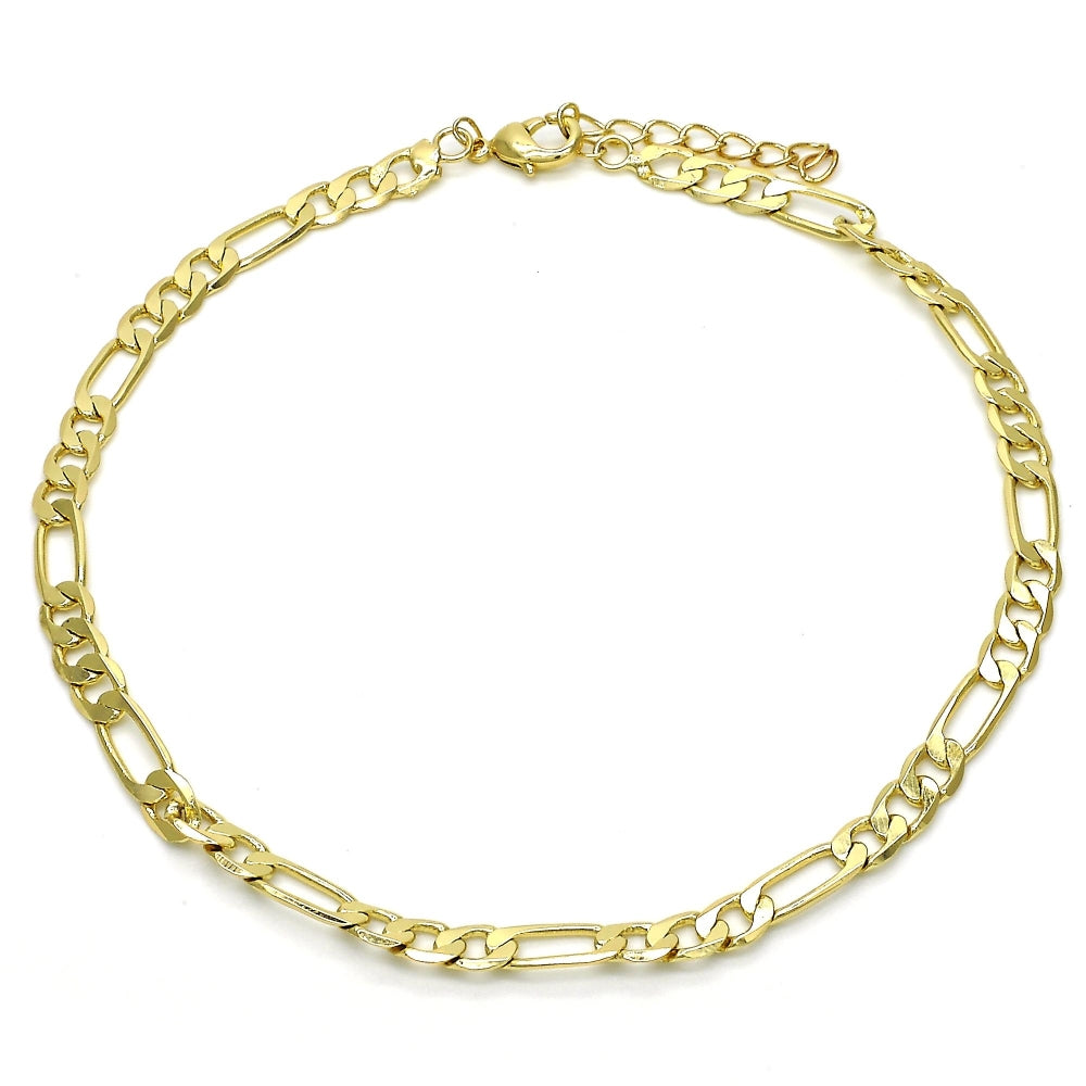 Oro Laminado Basic Anklet, Gold Filled Style Figaro Design, Polished, Golden Finish