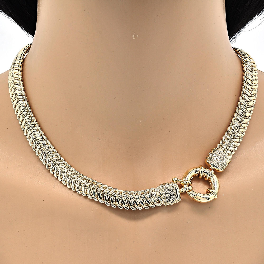 Oro Laminado Necklace and Bracelet, Gold Filled Style Greek Key Design, Polished, Golden Finish