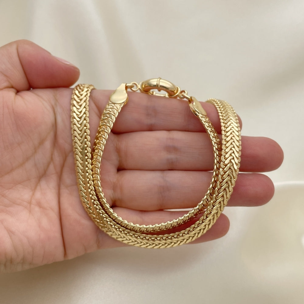 Oro Laminado Necklace and Bracelet, Gold Filled Style Greek Key Design, Polished, Golden Finish