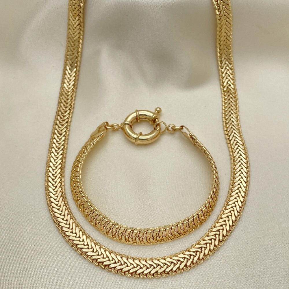 Oro Laminado Necklace and Bracelet, Gold Filled Style Greek Key Design, Polished, Golden Finish