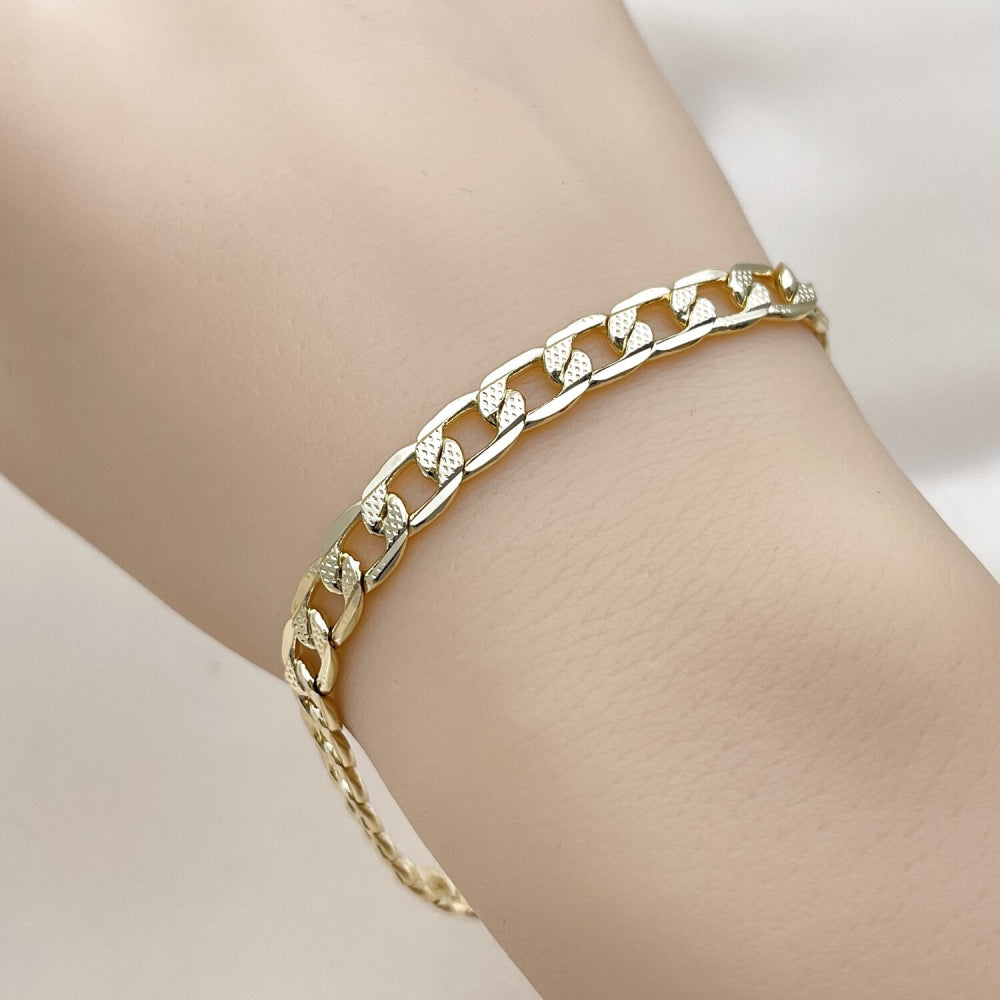 Oro Laminado Basic Bracelet, Gold Filled Style Pave Cuban Design, Polished, Golden Finish