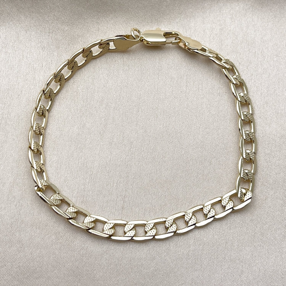 Oro Laminado Basic Bracelet, Gold Filled Style Pave Cuban Design, Polished, Golden Finish