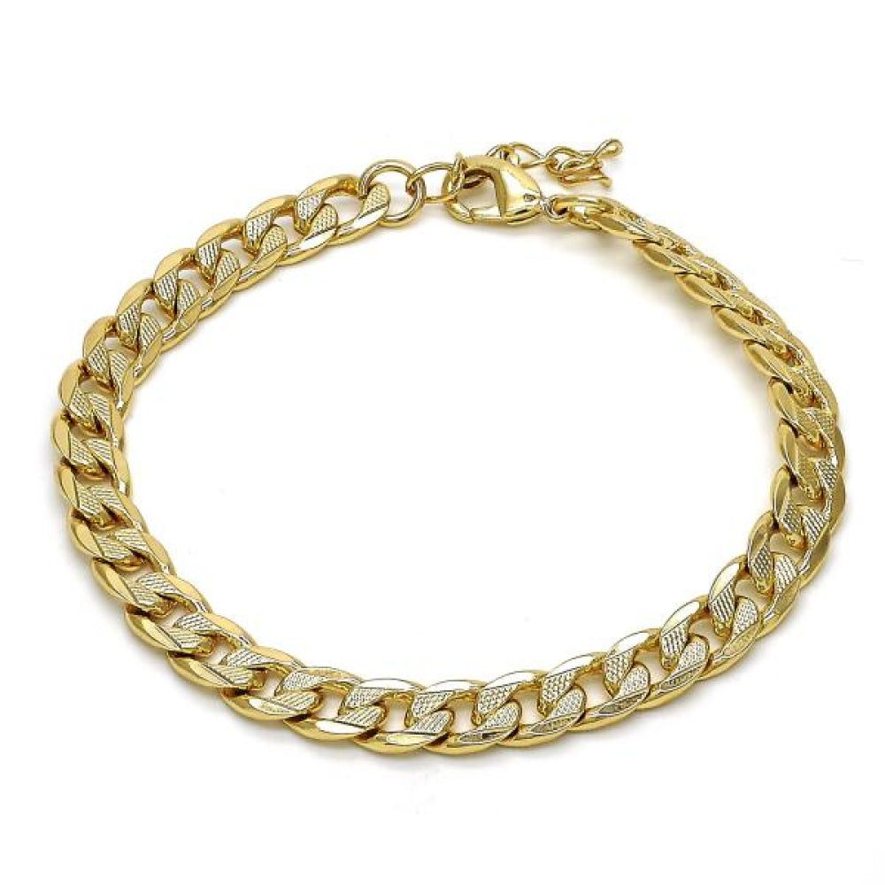 Oro Laminado Basic Bracelet, Gold Filled Style Pave Cuban Design, Polished, Golden Finish