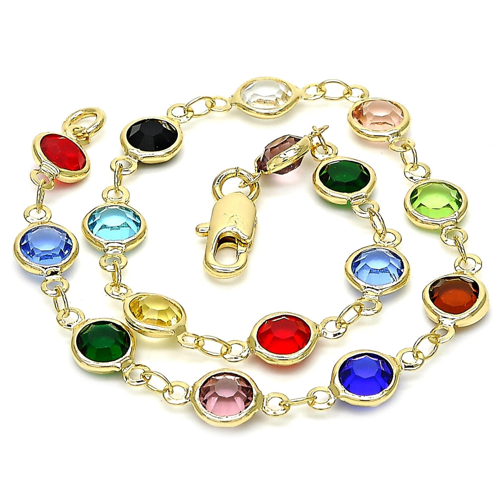 Oro Laminado Fancy Bracelet, Gold Filled Style with Multicolor Crystal, Polished, Golden Finish