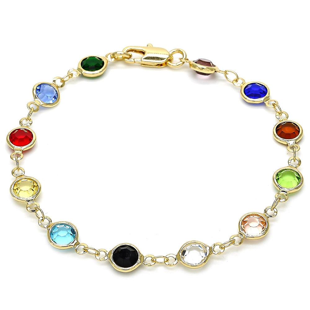 Oro Laminado Fancy Bracelet, Gold Filled Style with Multicolor Crystal, Polished, Golden Finish