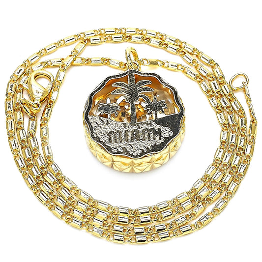 Oro Laminado Pendant Necklace, Gold Filled Style Tree Design, with White Cubic Zirconia, Diamond Cutting Finish, Golden Finish