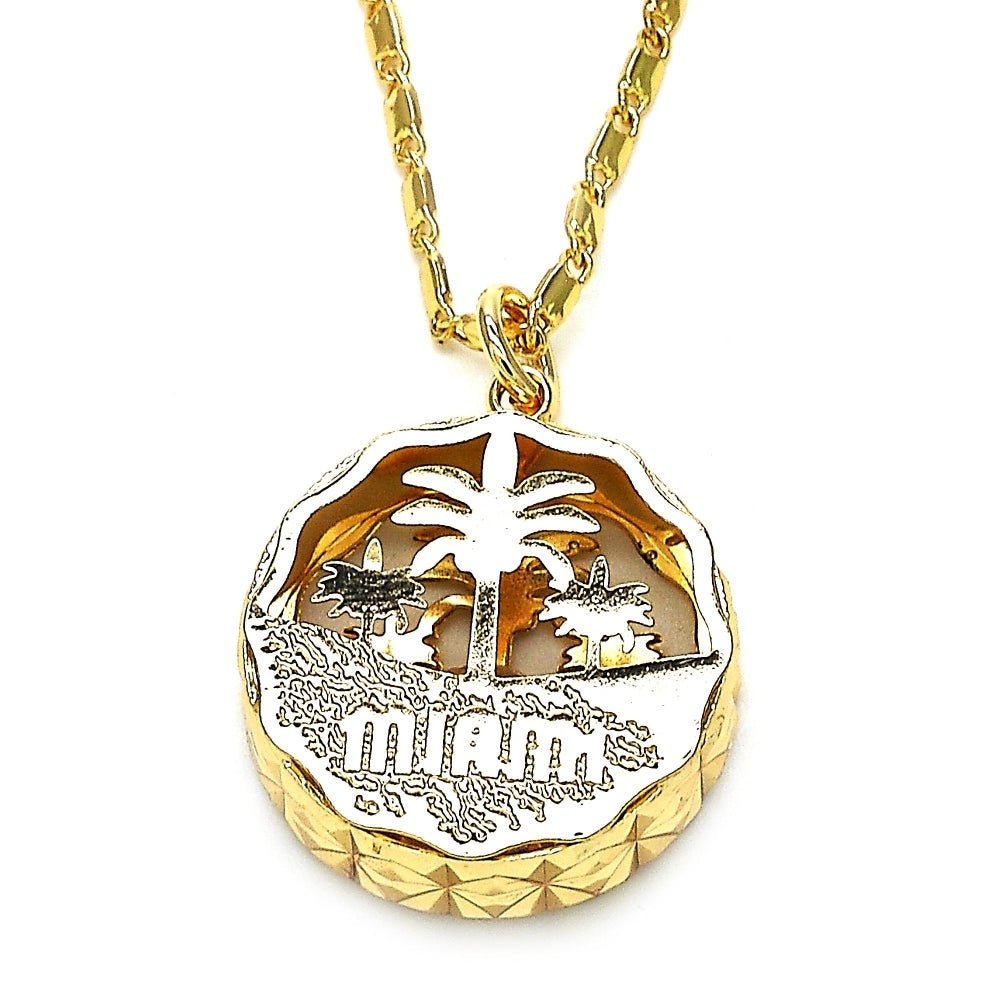 Oro Laminado Pendant Necklace, Gold Filled Style Tree Design, with White Cubic Zirconia, Diamond Cutting Finish, Golden Finish