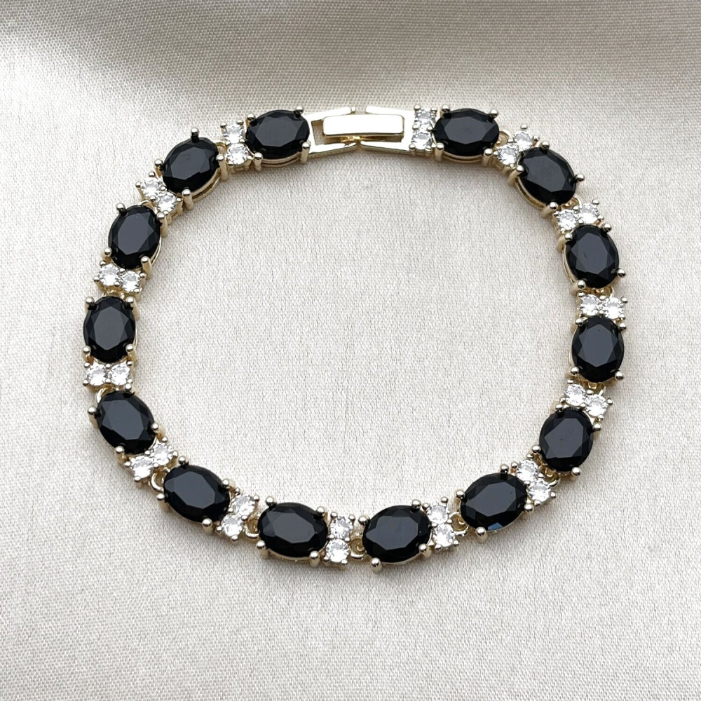 Oro Laminado Fancy Bracelet, Gold Filled Style with Black and White Cubic Zirconia, Polished, Golden Finish