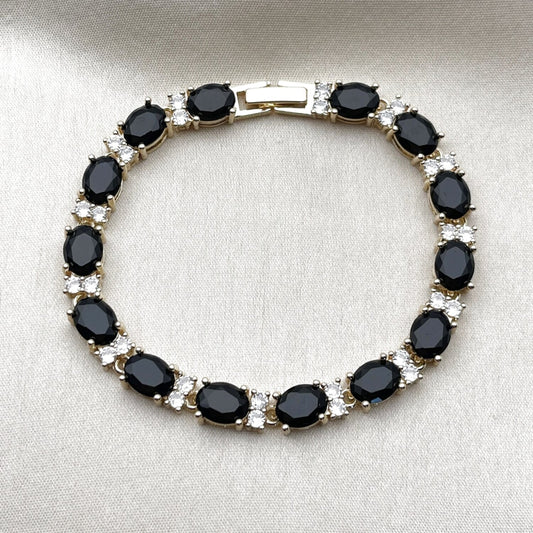 Oro Laminado Fancy Bracelet, Gold Filled Style with Black and White Cubic Zirconia, Polished, Golden Finish