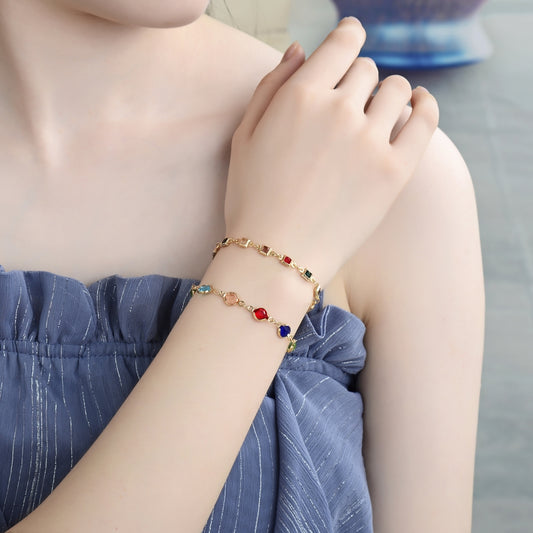 Oro Laminado Fancy Bracelet, Gold Filled Style with Multicolor Crystal, Polished, Golden Finish