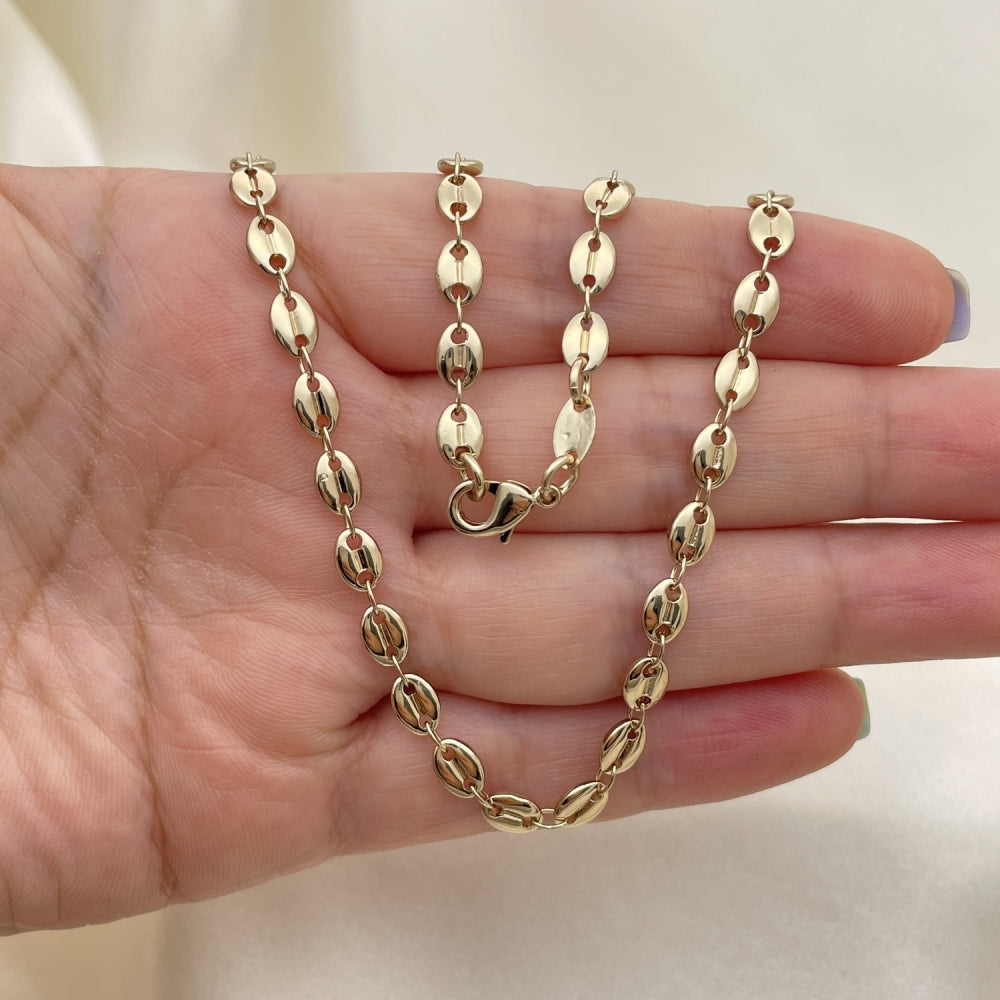 Oro Laminado Basic Necklace, Gold Filled Style Puff Mariner Design, Polished, Golden Finish