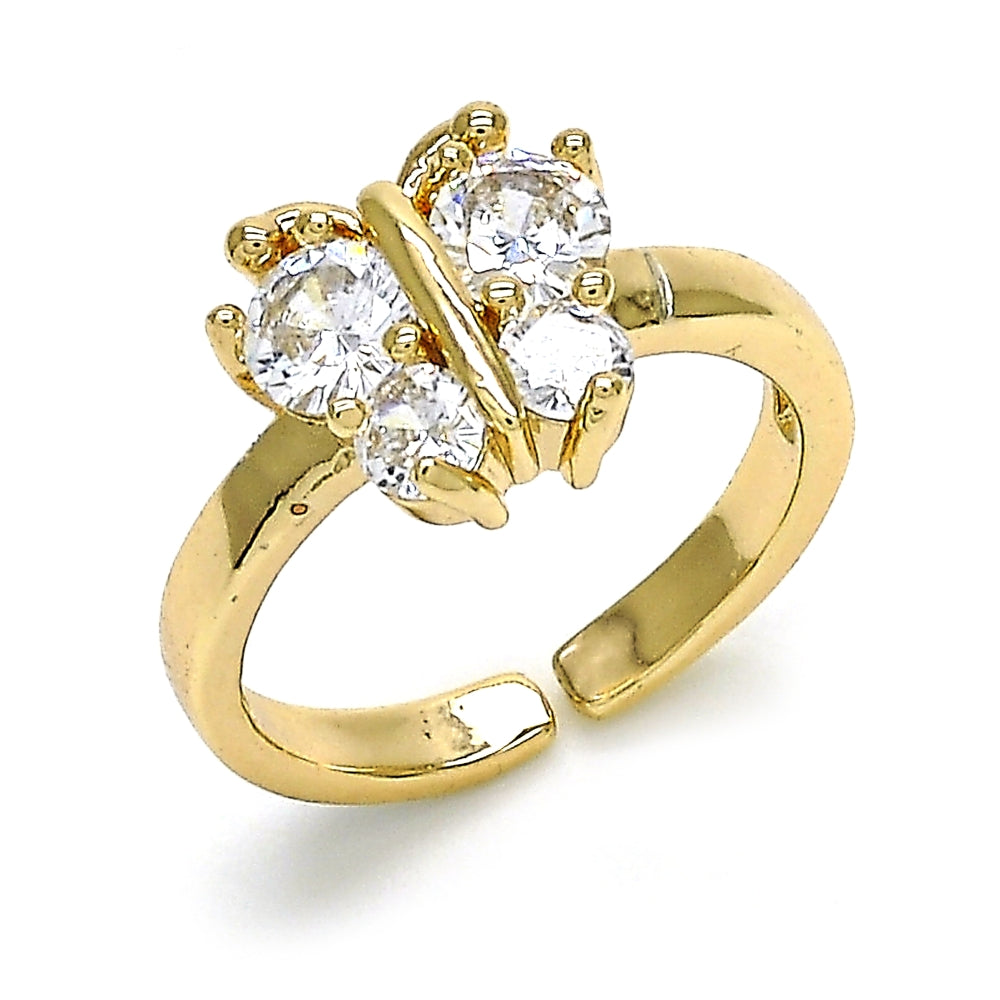 Oro Laminado Multi Stone Ring, Gold Filled Style Butterfly Design, with White Cubic Zirconia, Polished, Golden Finish