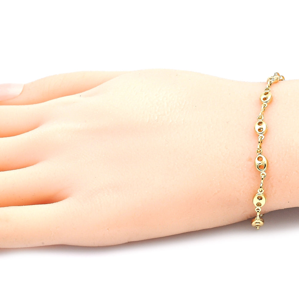Oro Laminado Basic Bracelet, Gold Filled Style Puff Mariner Design, Polished, Golden Finish