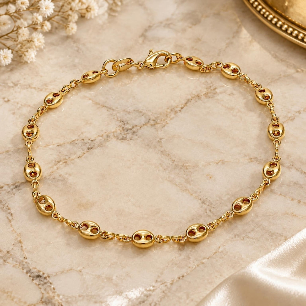 Oro Laminado Basic Bracelet, Gold Filled Style Puff Mariner Design, Polished, Golden Finish