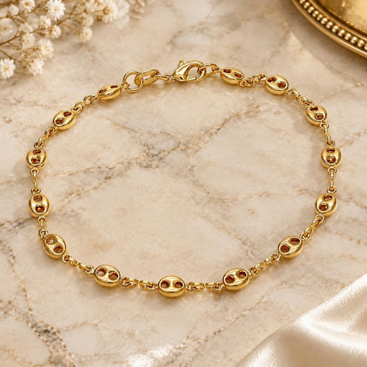 Oro Laminado Basic Bracelet, Gold Filled Style Puff Mariner Design, Polished, Golden Finish