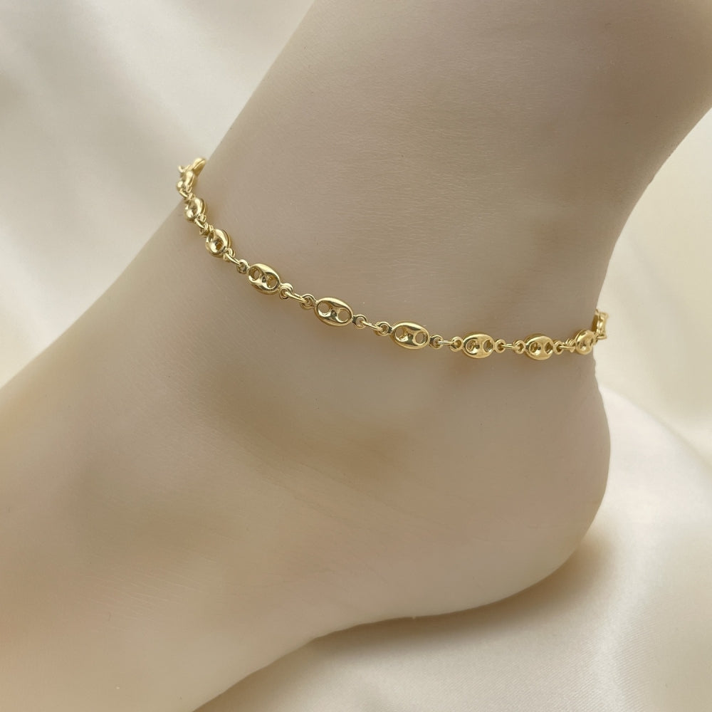 Oro Laminado Fancy Anklet, Gold Filled Style Puff Mariner Design, Polished, Golden Finish