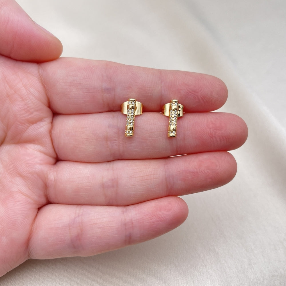 Oro Laminado Stud Earring, Gold Filled Style with White Cubic Zirconia, Polished, Golden Finish
