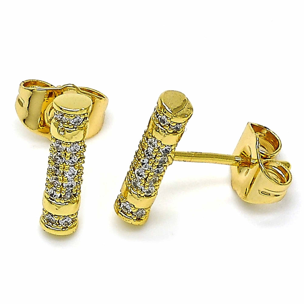 Oro Laminado Stud Earring, Gold Filled Style with White Cubic Zirconia, Polished, Golden Finish