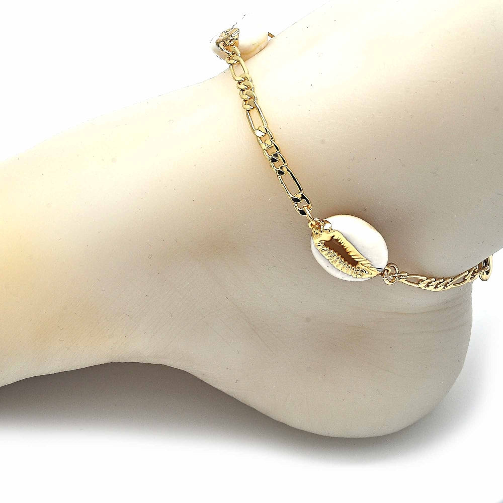 Oro Laminado Fancy Anklet, Gold Filled Style Shell Design, Polished, Golden Finish