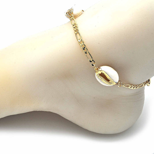 Oro Laminado Fancy Anklet, Gold Filled Style Shell Design, Polished, Golden Finish
