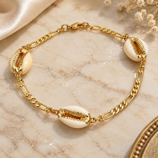 Oro Laminado Fancy Anklet, Gold Filled Style Shell Design, Polished, Golden Finish