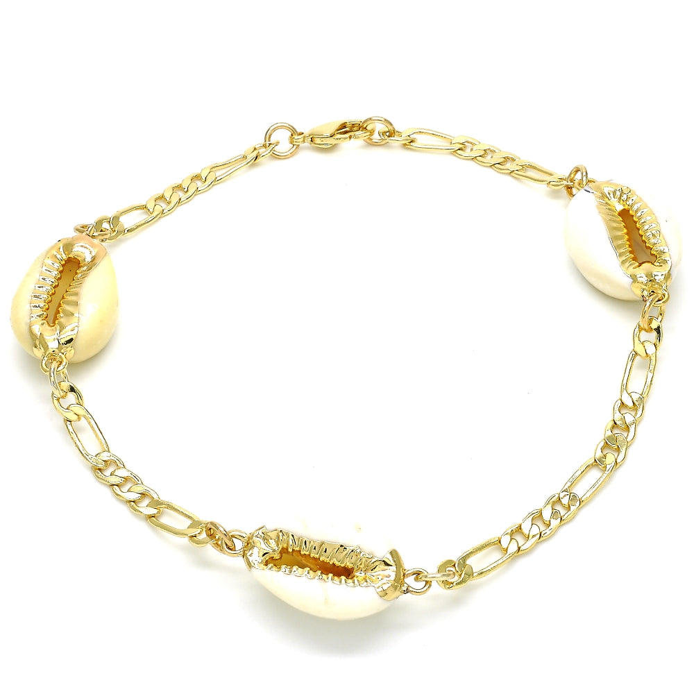 Oro Laminado Fancy Anklet, Gold Filled Style Shell Design, Polished, Golden Finish