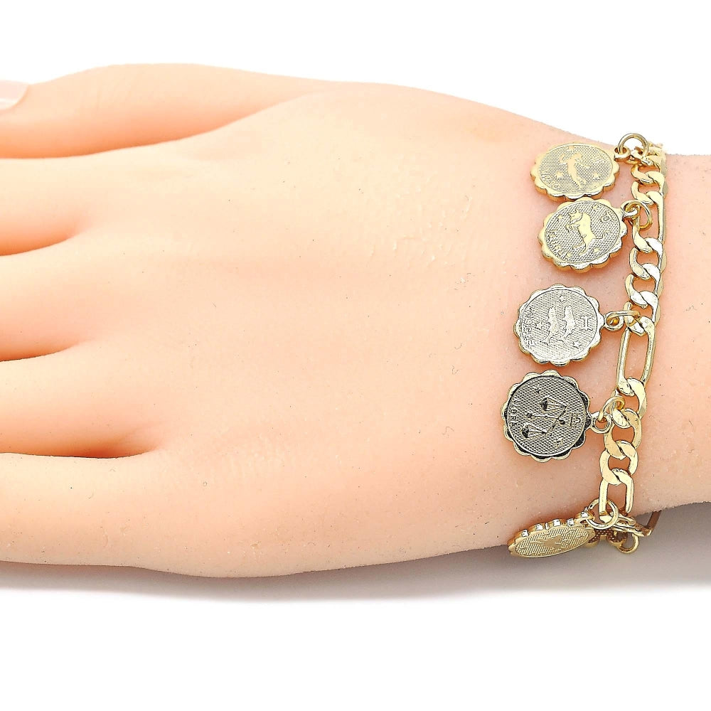 Oro Laminado Charm Bracelet, Gold Filled Style Polished, Golden Finish