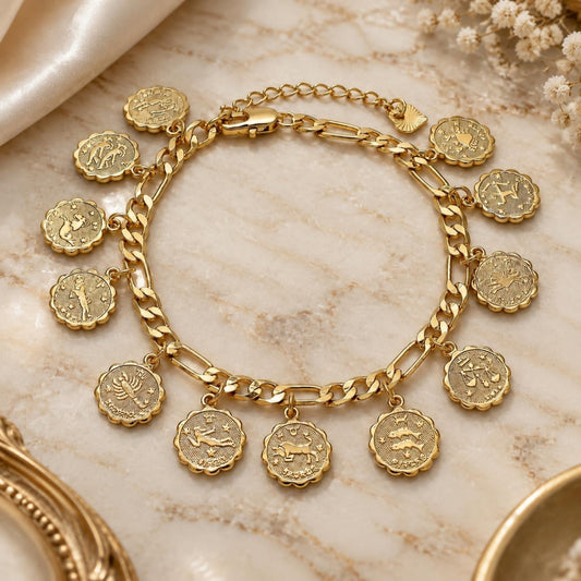 Oro Laminado Charm Bracelet, Gold Filled Style Polished, Golden Finish