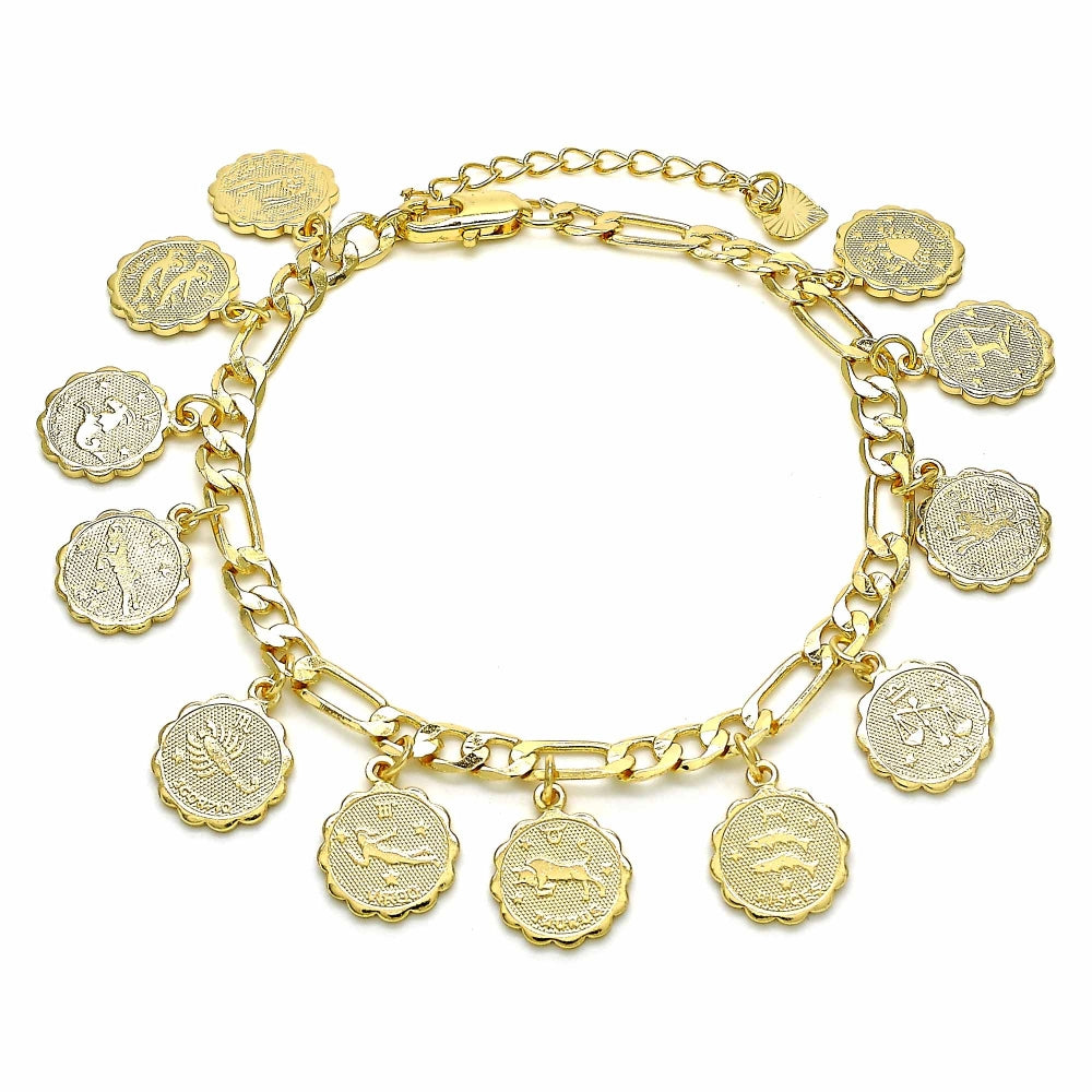Oro Laminado Charm Bracelet, Gold Filled Style Polished, Golden Finish