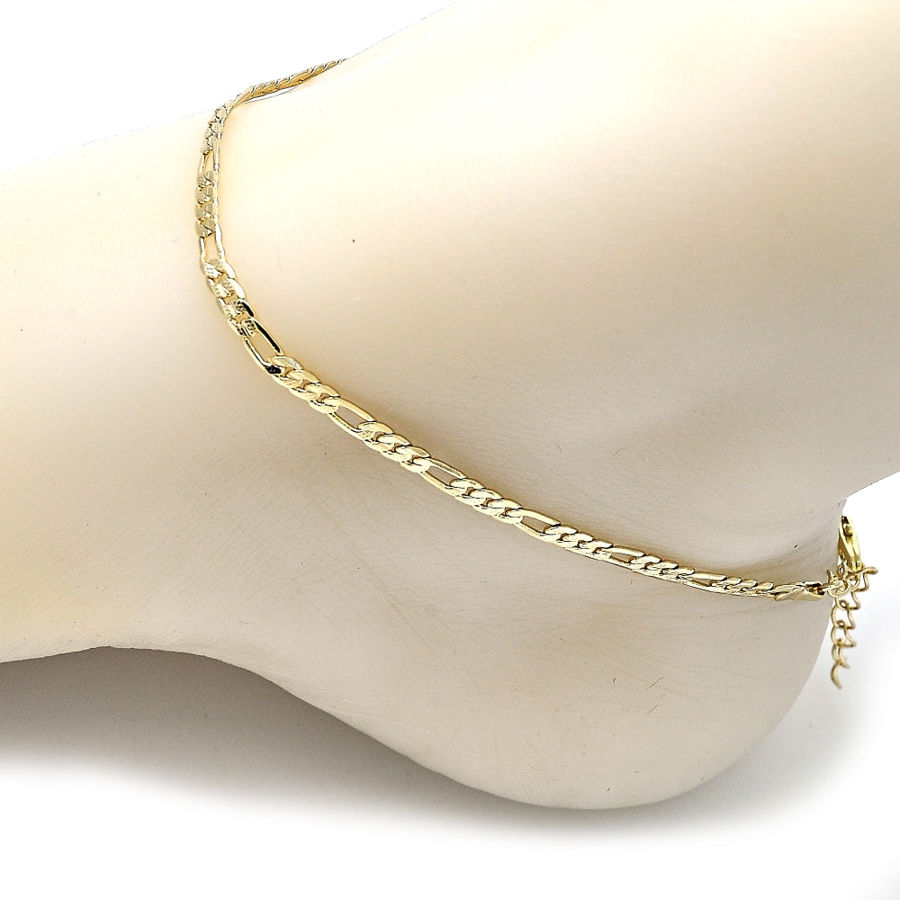 Oro Laminado Basic Anklet, Gold Filled Style Figaro Design, Polished, Golden Finish