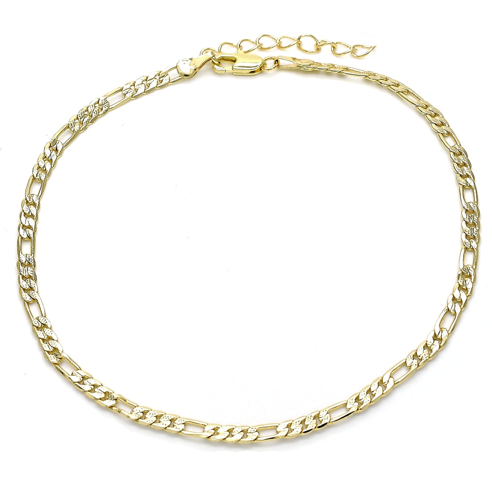 Oro Laminado Basic Anklet, Gold Filled Style Figaro Design, Polished, Golden Finish