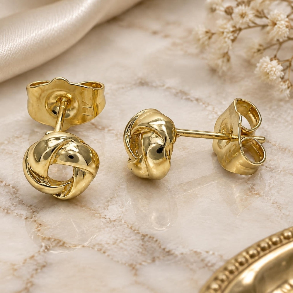 Oro Laminado Stud Earring, Gold Filled Style Love Knot Design, Polished, Golden Finish