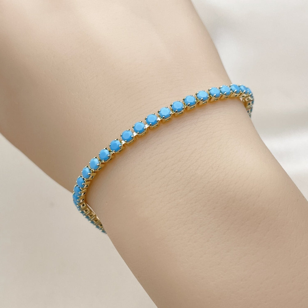 Oro Laminado Tennis Bracelet, Gold Filled Style with Turquoise Cubic Zirconia, Polished, Golden Finish