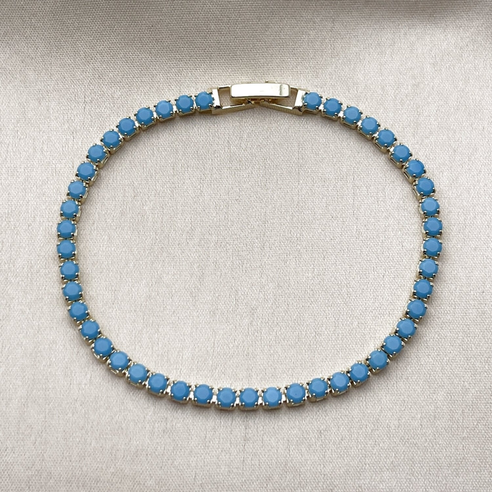 Oro Laminado Tennis Bracelet, Gold Filled Style with Turquoise Cubic Zirconia, Polished, Golden Finish