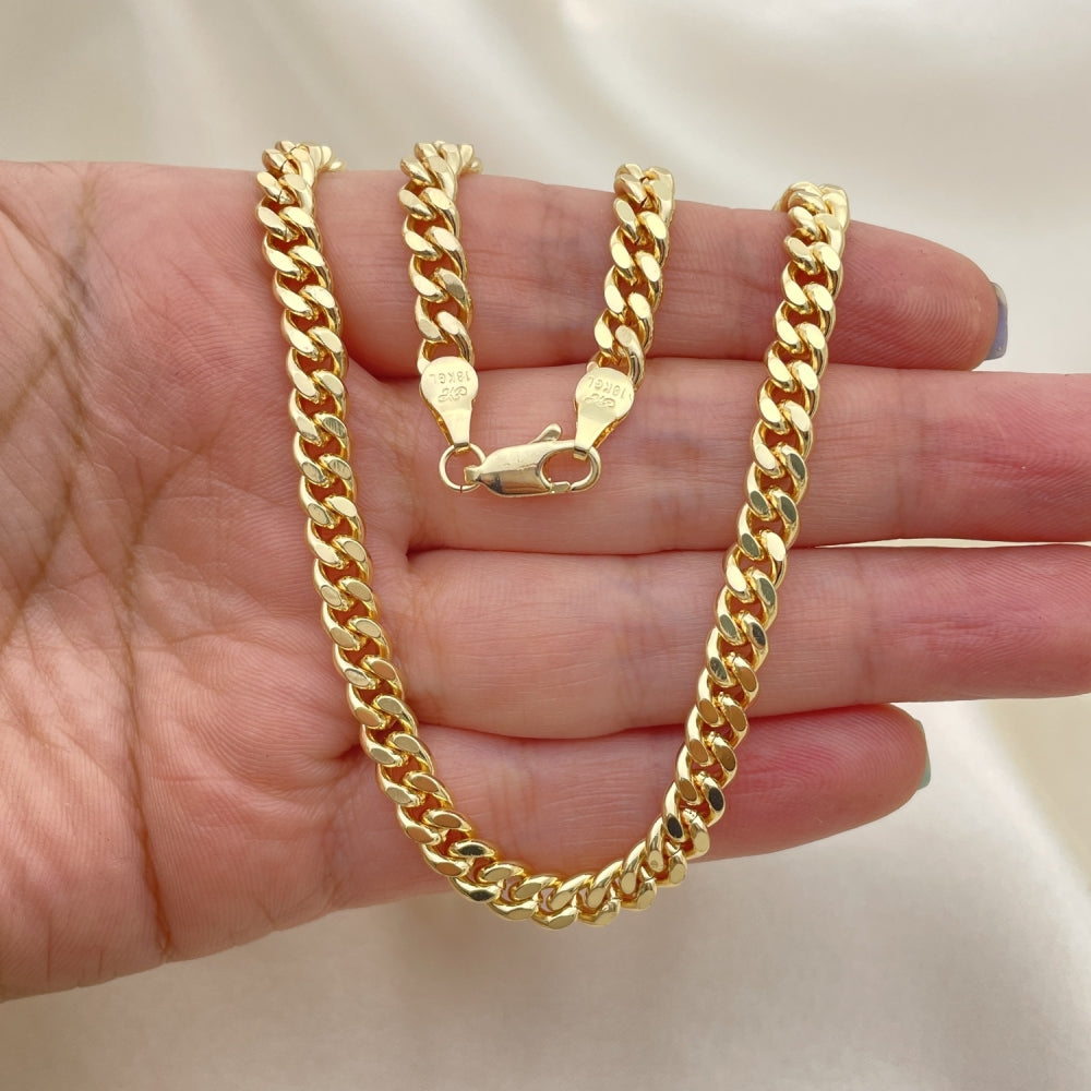 Oro Laminado Basic Necklace, Gold Filled Style Miami Cuban Design, Polished, Golden Finish