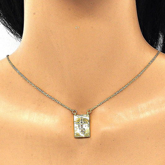 Oro Laminado Pendant Necklace, Gold Filled Style Cross Design, with Multicolor Micro Pave, Polished, Golden Finish