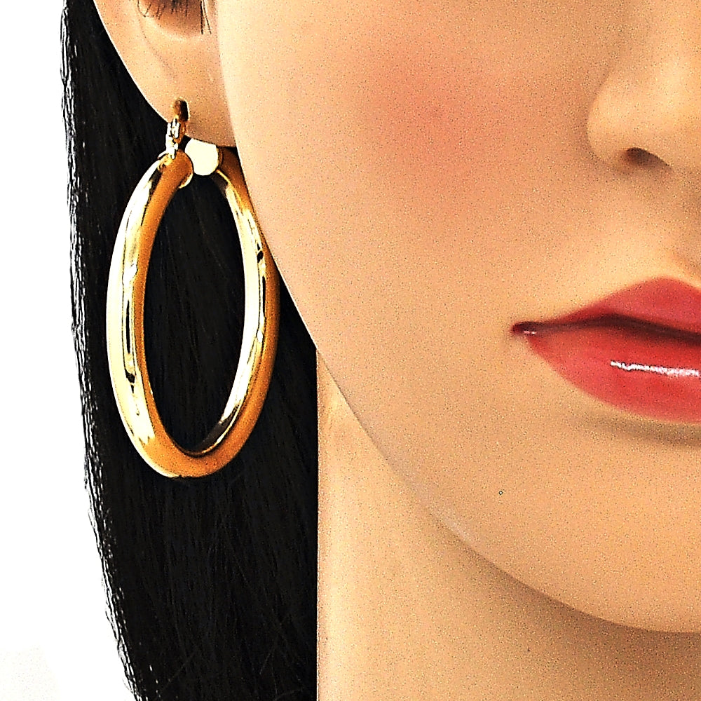 Oro Laminado Large Hoop, Gold Filled Style Hollow Design, Polished, Golden Finish
