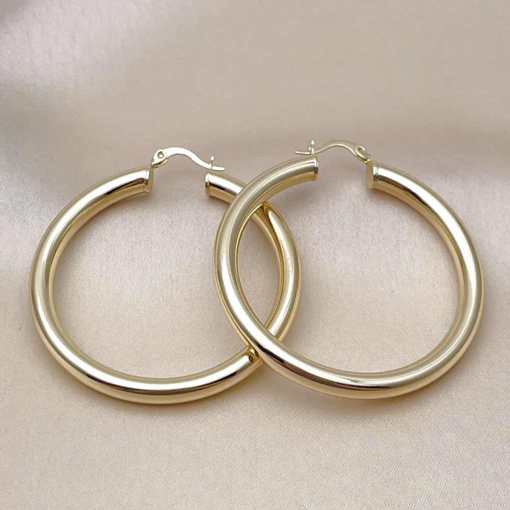 Oro Laminado Large Hoop, Gold Filled Style Hollow Design, Polished, Golden Finish