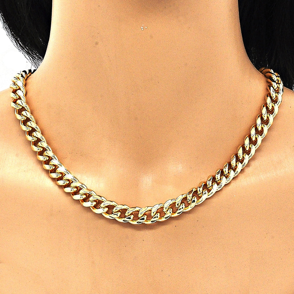 Oro Laminado Necklace and Bracelet, Gold Filled Style Miami Cuban Design, Polished, Golden Finish