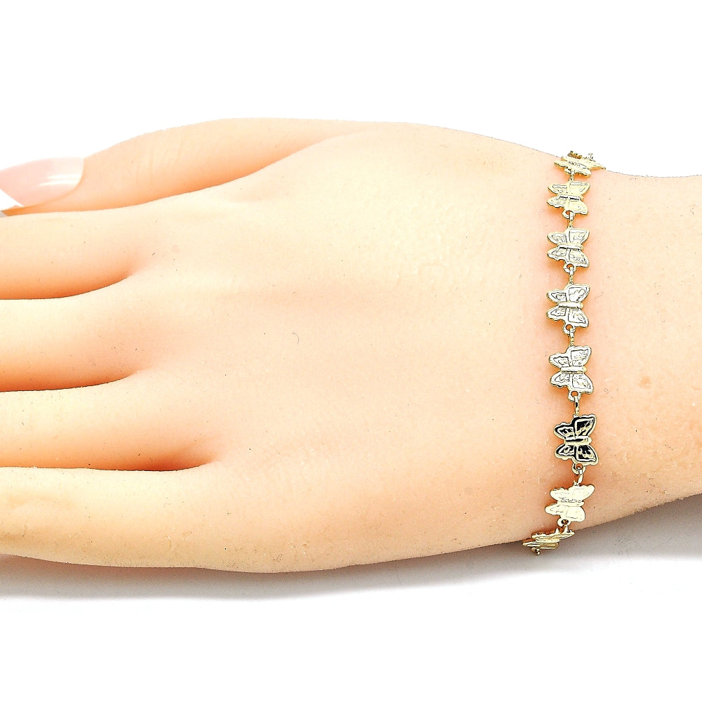 Oro Laminado Fancy Bracelet, Gold Filled Style Butterfly Design, Polished, Golden Finish