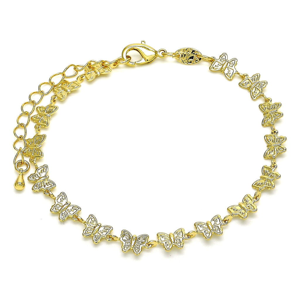 Oro Laminado Fancy Bracelet, Gold Filled Style Butterfly Design, Polished, Golden Finish