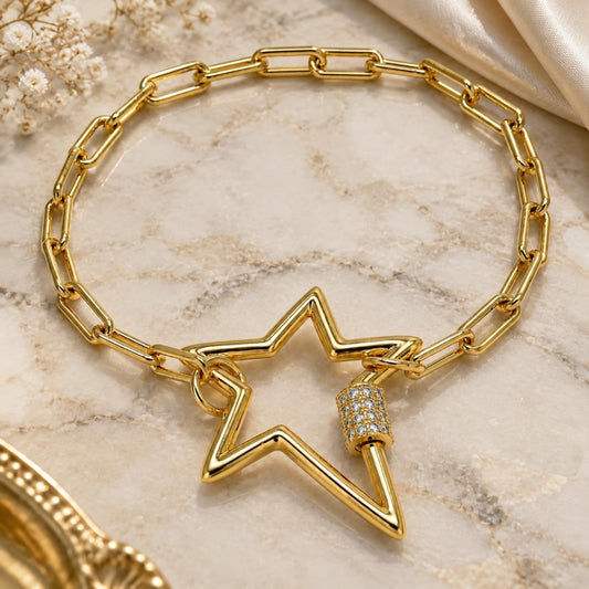 Oro Laminado Fancy Bracelet, Gold Filled Style with White Micro Pave, Polished, Golden Finish
