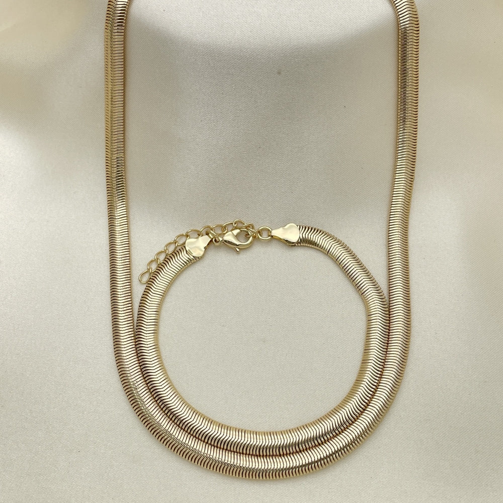 Oro Laminado Necklace and Bracelet, Gold Filled Style Rat Tail Design, Polished, Golden Finish